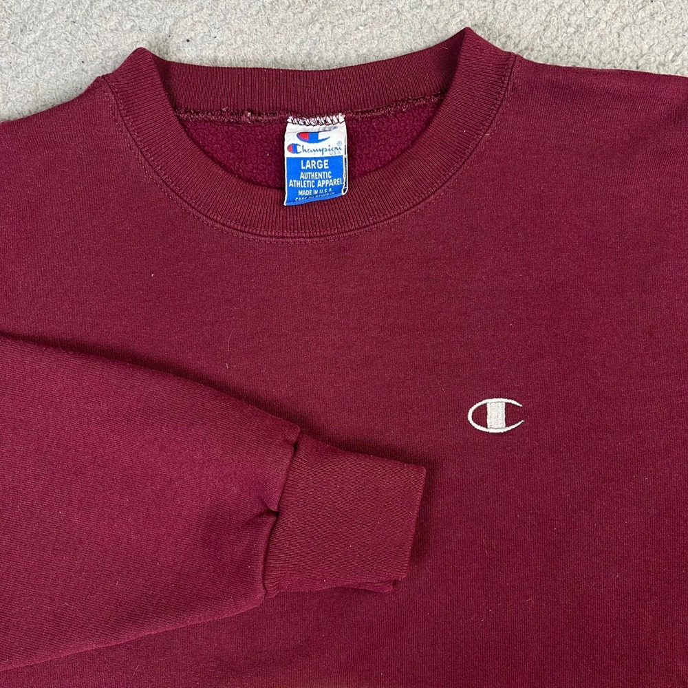 Champion Sweatshirt Mens Large Maroon Vintage Crewneck Sweater Made in USA